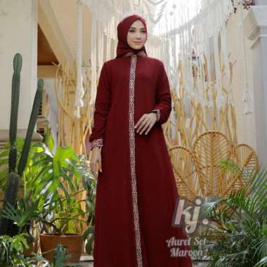 gamis pesta khadijah mode Aurel set hijab Sampai Jumbo Jumbo Burgandy