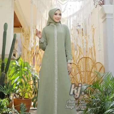 gamis pesta khadijah mode Aurel set hijab Sampai Jumbo Jumbo Greentea