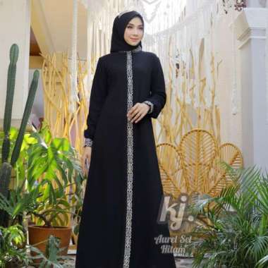gamis pesta khadijah mode Aurel set hijab Sampai Jumbo Jumbo Hitam