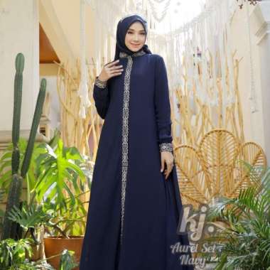 gamis pesta khadijah mode Aurel set hijab Sampai Jumbo Jumbo Navy
