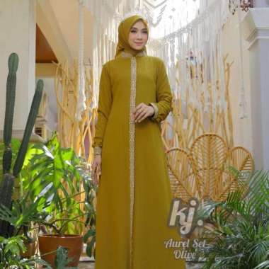 gamis pesta khadijah mode Aurel set hijab Sampai Jumbo Jumbo Olive