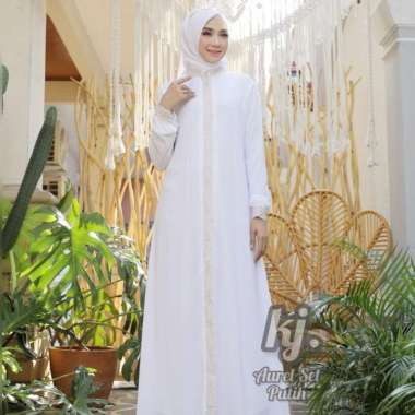 gamis pesta khadijah mode Aurel set hijab Sampai Jumbo Jumbo Putih