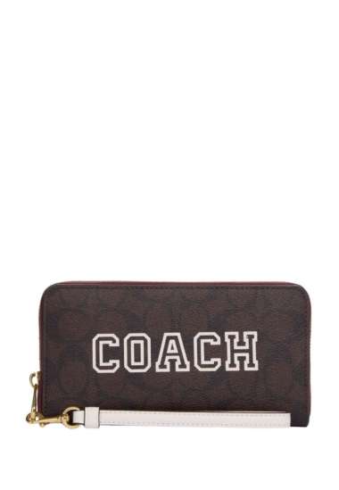 COACH Long Zip Around Wallet In Signature Canvas With Varsity Motif Chalk Multi