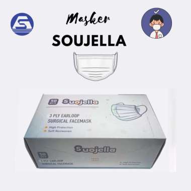 Soujella -Masker Bedah 3ply- Surgical Mask 3ply- Kemenkes Soujella White