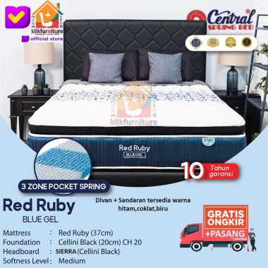 (1 set) Red Ruby 3 Zone Pocket BLUEGEL Hb Sierra Central Springbed Set 160x200cm