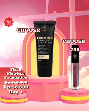 Paket 1 Viva Queen Perfect Stay Flawless Foundation, 1 Viva Queen Perfect Mattelized Lip Cream