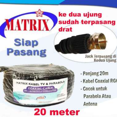 kabel antena 20m 2F connector tv parabola merk MATRIX RG6 5C