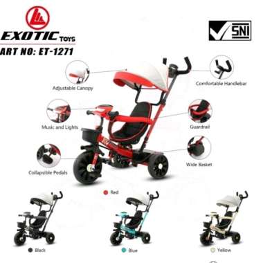 Stroller Sepeda Anak Roda Tiga Exotic ET-1271 Tricycle ET1271 ET 1271 Blue