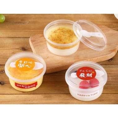 Cup Dessert Bulat Pendek+Sendok Isi 10pcs / Gelas Puding Bulat