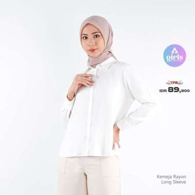 Aerostreet Kemeja Rayon Panjang Hikaru White Terang Woman QEBAA S
