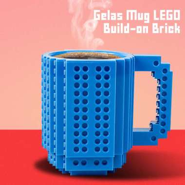 Gelas Kopi LEGO Mug Aesthetic Plastik Besar Tahan Panas Souvenir Unik biru