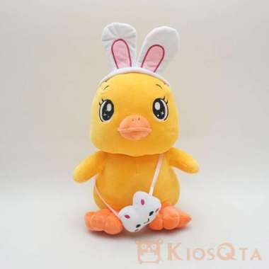 boneka bebek kuning lucu kostum topi dan tas kelinci
