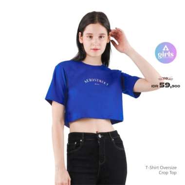 Aerostreet T Shirt Oversize Crop Top Gracia Royal Blue Kaos 1CA01 M