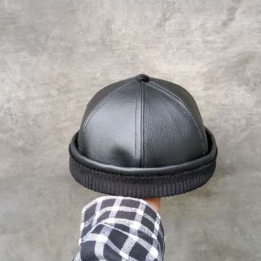 Peci miki hat kulit hitam corduroy unik premium