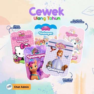 5pcs kartu undangan Ulang Tahun BESAR / kartu undangan ulang tahun karakter / Kartu undangan Perempu