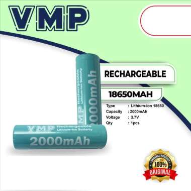 VMP Rechargeable Battery 18650 2000mAh Baterai Cas Baterai Senter flat top