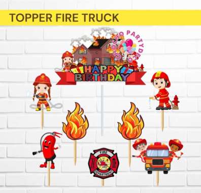 Topper FIRE TRUCK / Topper Kue Fire Truck Fire Man Pemadam Kebakaran Fireman