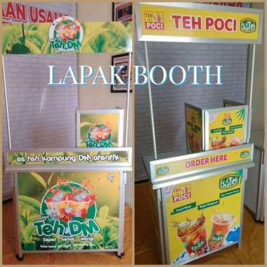 Booth Jualan Meja Lipat Dagang Es Teh dengan Kotak Penutup Dispenser Booth Small