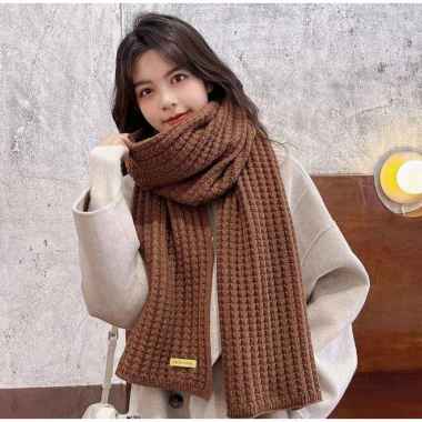 VERISH Scarf Syal Panjang Rajut Winter Musim Dingin Hangat Tebal Putih