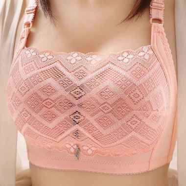 Bra Wanita Renda Kemben Penutup BH Tanpa Kawat Big Size Cup Besar Anti Bocor Cantik Pink 36