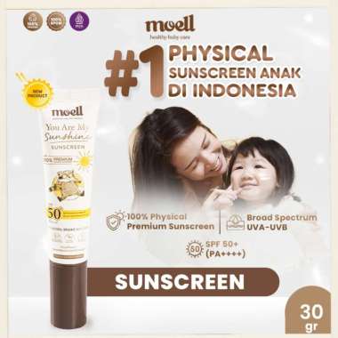 Moell Physical Sunscreen Anak & Bayi Spf 50+ (Pa++++) Water Resistant Board Spectrum Moell Sunscreen