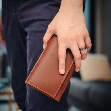 VERISH Dompet kulit asli panjang resleting muat HP Crazy Horse Pria wanita