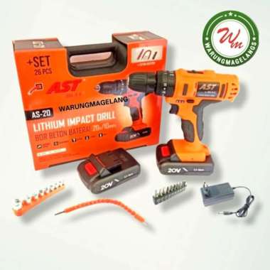 wm Bor Beton Baterai 20Volt AST AS-20 Cordless Impact Drill 2 baterai