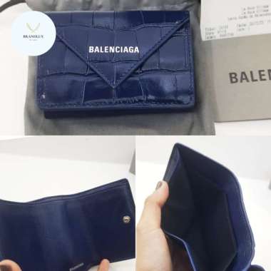 BALENCIAGA mini Trifold Wallet Papier croco Navy - 100% Authentic