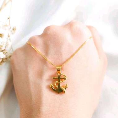 Liontin Jangkar Rantai Koleksi Josean Elegant Hadiah Ultah Emas Asli Polos 0,99gr/875