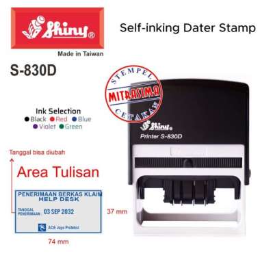 Stempel Shiny S-830D ( S830D persegi dengan tanggal Tipe S 830D ) Custom desain