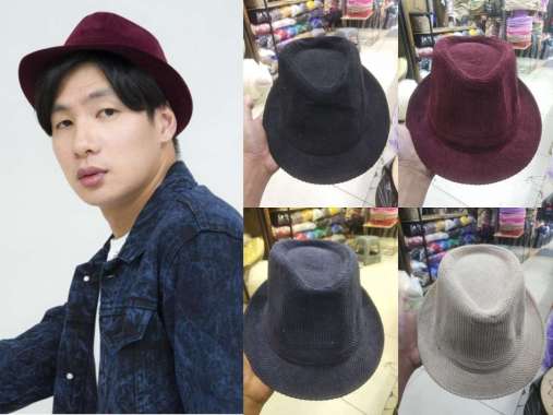 Topi Fedora Corduroy Laken Unisex Casual Polos Import Dewasa Kekinian Fodora Cordorai 58 Navy