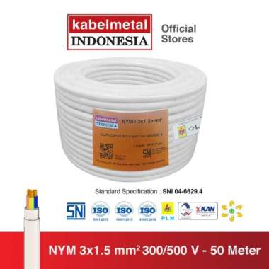 kabelmetal INDONESIA - Kabel NYM 3x1.5 mm 50 Meter Kawat Tembaga Listrik SNI