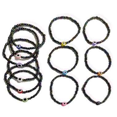 Gelang Beads Elastis Mote Mata Kucing Titik Boho Cat Eye Bracelet Neon Metalic Orange