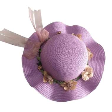 Promo-terlaris!!! Topi pantai anak, mahkota bunga, Lili, pita bergelombang Lis Mahkota ungu