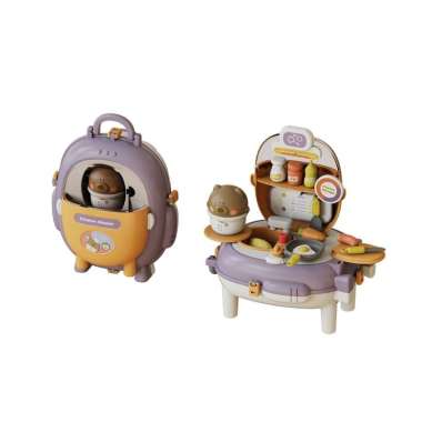 OEM ONE-M321 Mainan Edukasi Anak Bear Backpack 2IN1 Pretend Play Kitchen Set / Mainan Tas Ransel Ana