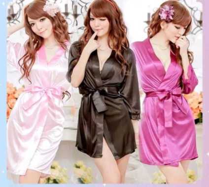 Baju tidur Sexy Kimono Set lace bahan satin Import AsCalor Sutra piyama