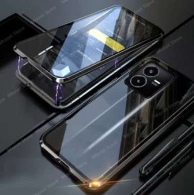 Vivo Y22 VivoY22 4G Double Glass Magnetic Case Cover Casing Depan & Belakang Hitam