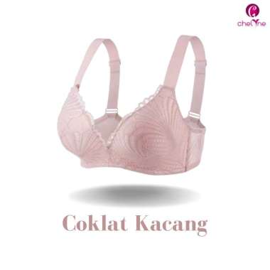 Chelyne BH Premium Full Cup Brukat V0410 Tanpa Kawat Penyanggah - Daily Bra 34/38 Tali Lebar Coklat 