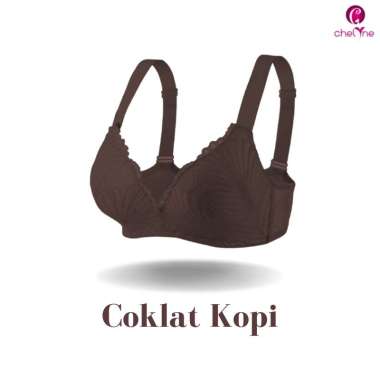 Chelyne BH Premium Full Cup Brukat V0410 Tanpa Kawat Penyanggah - Daily Bra 34/38 Tali Lebar Coklat 