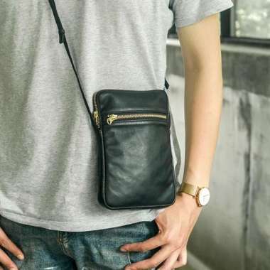 BOSSINDO tas kulit pria - tas selempang kulit pria tas tempat hp bahan kulit