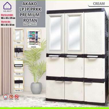 Lemari Pakaian Plastik Akako 3 Pintu Premium + Kaca