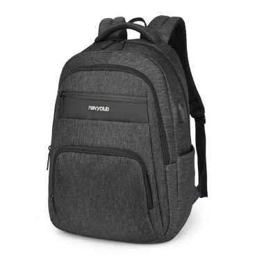 Navy Club Tas Ransel Laptop EJG - Backpack Daypack USB Port Tas Pria Wanita Free Bag Cover Black