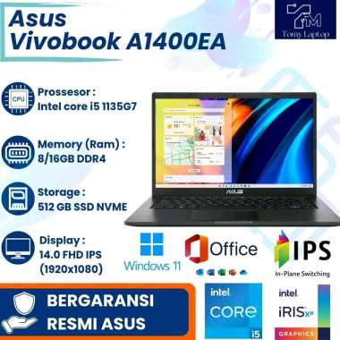 ASUS VIVOBOOK A1400AE INTEL CORE i5 1135G7 RAM 8GB SSD 512GB LAYAR 14.0 FHD IPS 8GB