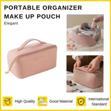 Tas Kosmetik Makeup organizer bahan kulit sintetis warna peach Pink