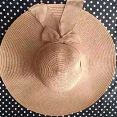 topi pantai wanita papper pita lebar import brown