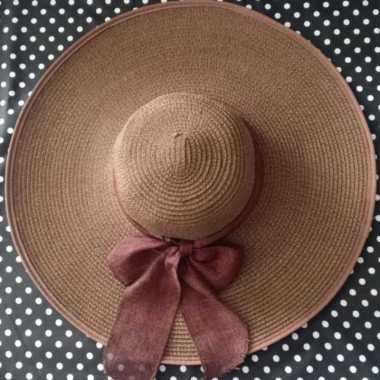 topi pantai wanita papper pita lebar import Coffe