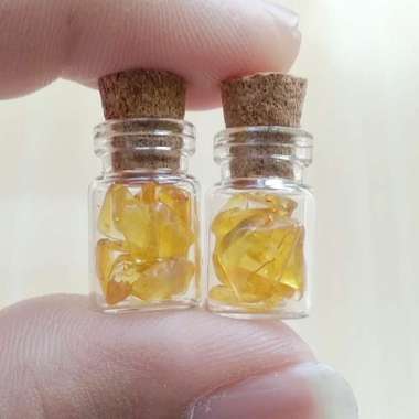Paket 2 Botol Hiasan Kaca Batu Natural Yellow Citrine Kecil Mini
