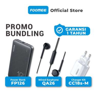 Promo Bundling FOOMEE FP126 Powerbank + Earphone QA26 + Charger CC18
