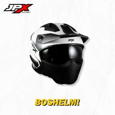 Helm Cross JPX MX-726R Black Doff Helm Full Face SNI PUTIH GLOSSY