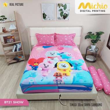 Michio Digital Printing Sprei Uk 160 / 180 x 200 T 30 - Motif Anak BT21 Show 160 x 200